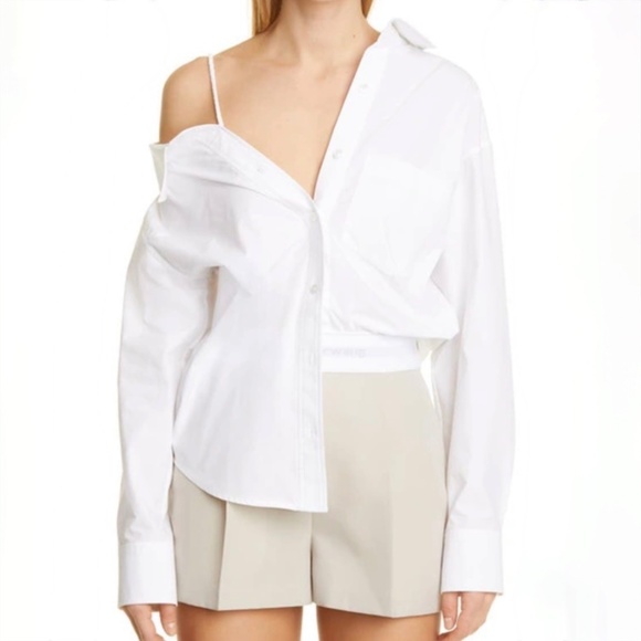 Alexander Wang Tops - Alexander Wang Bright White Off-The-Shoulder Scrunchie Strap Shirt Sz Sm…